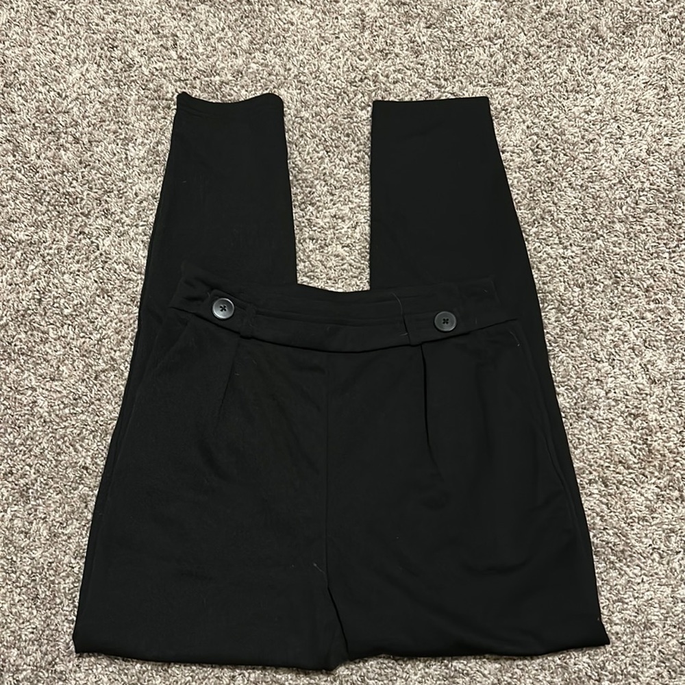Black skinny button tapered dress pants
